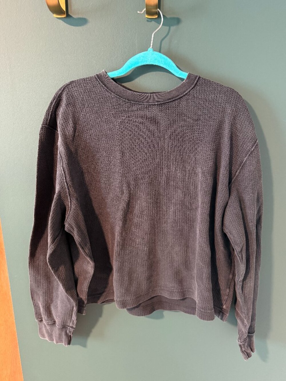 Large Abercrombie & Fitch crop fit waffle-knit shirt in black